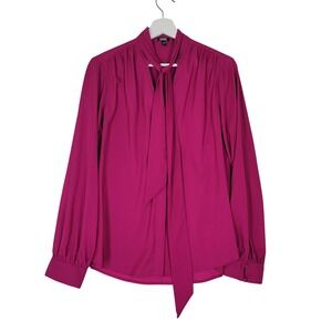Express Relaxed Portofino Blouse Womens Medium Magenta Pink Bow Tie Neck Office